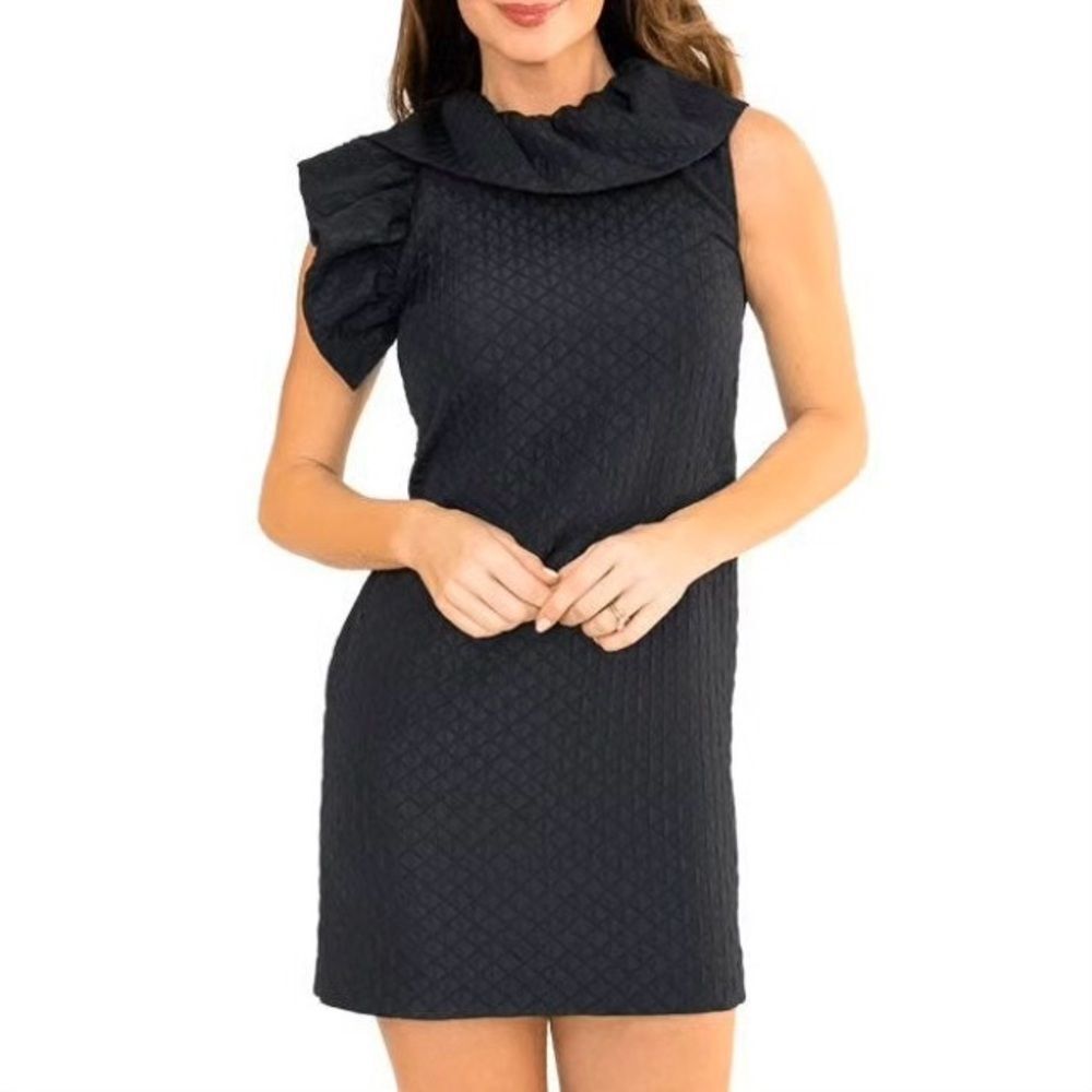 MSGM Textured Ruffle Neck Detail Mini Dress in Black Size 42 (8 US)
